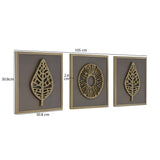 Modern Leaf Metal & MDF Wall Art Set of 3- Gold & Cream