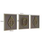 Modern Leaf Metal & MDF Wall Art Set of 3- Gold & Cream