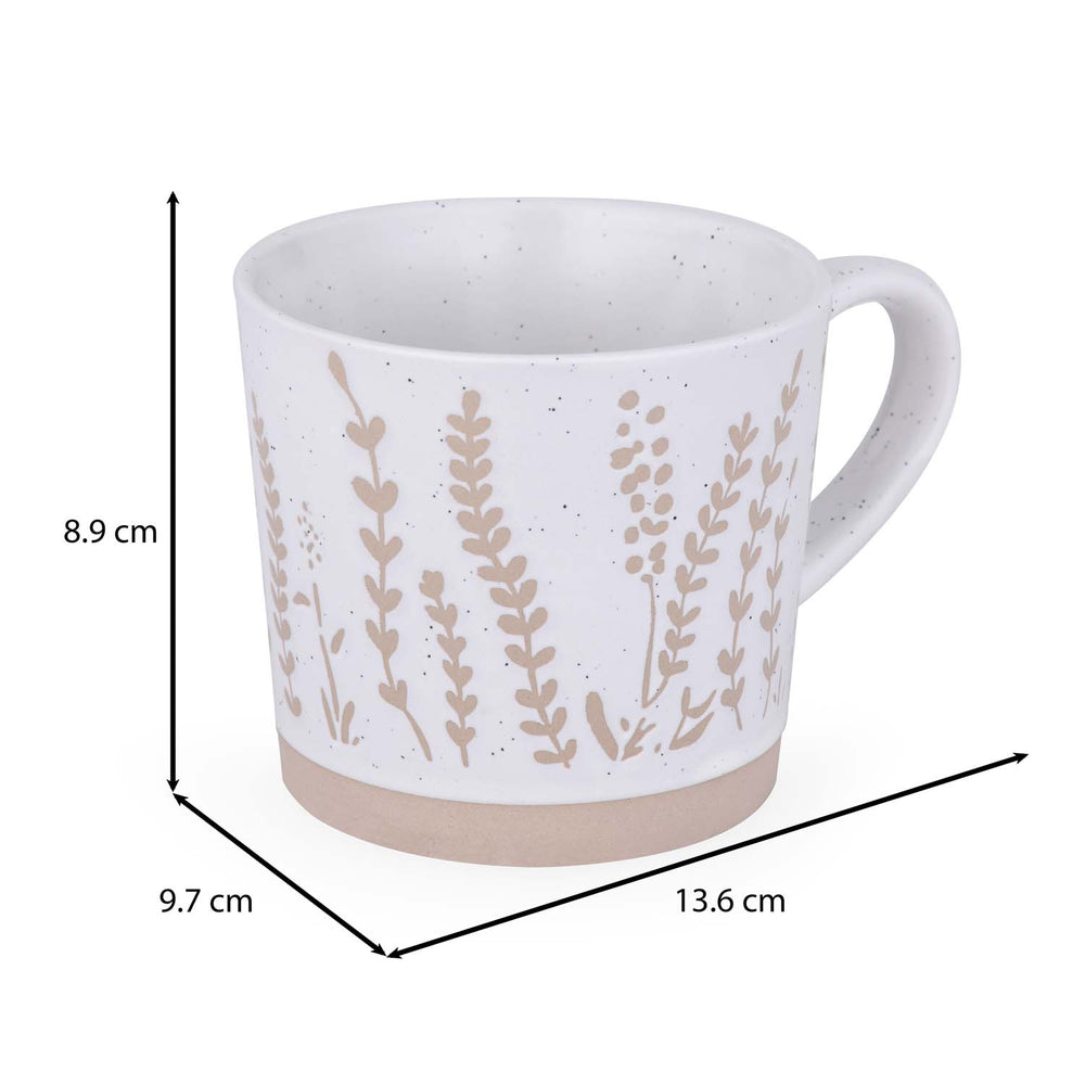 Leaf Design 400 ml Ceramic Coffee Mug- Beige