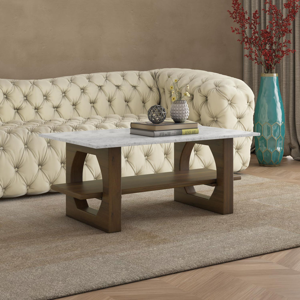 Zenea Marble Top Center Table- Walnut