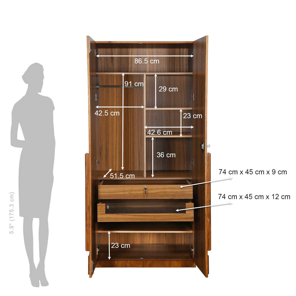 Linea 2 Door Wardrobe- Honey Walnut