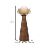 Decorative Glass & Wooden Candle Holder- Gold & Brown, Small
