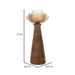 Decorative Glass & Wooden Candle Holder- Gold & Brown, Small