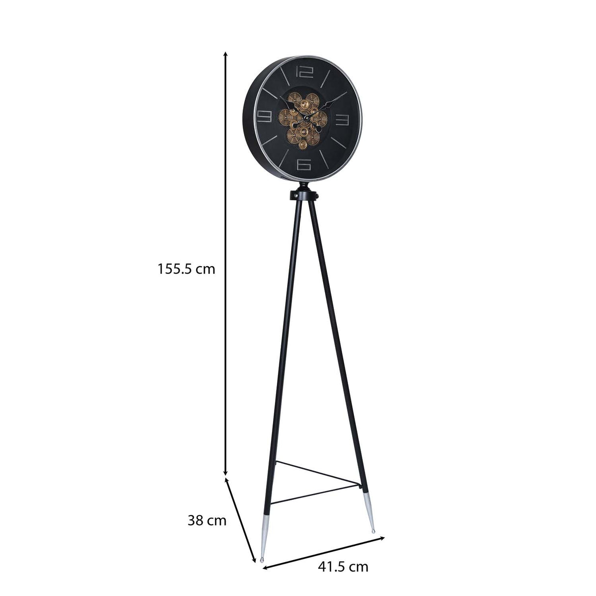 Gear Mechanism Floor Clock- Black & Silver
