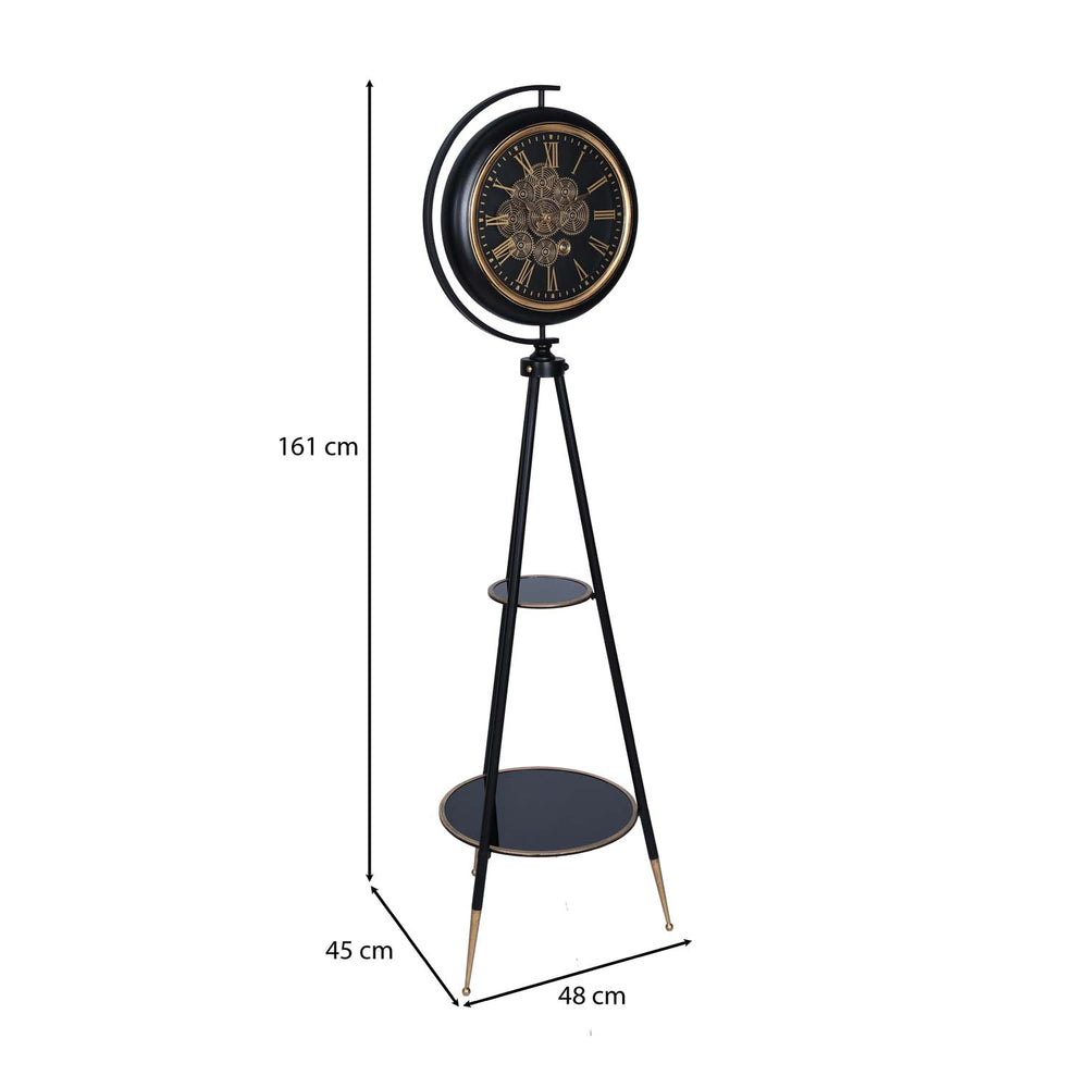 Gear Mechanism Floor Clock- Black & Gold