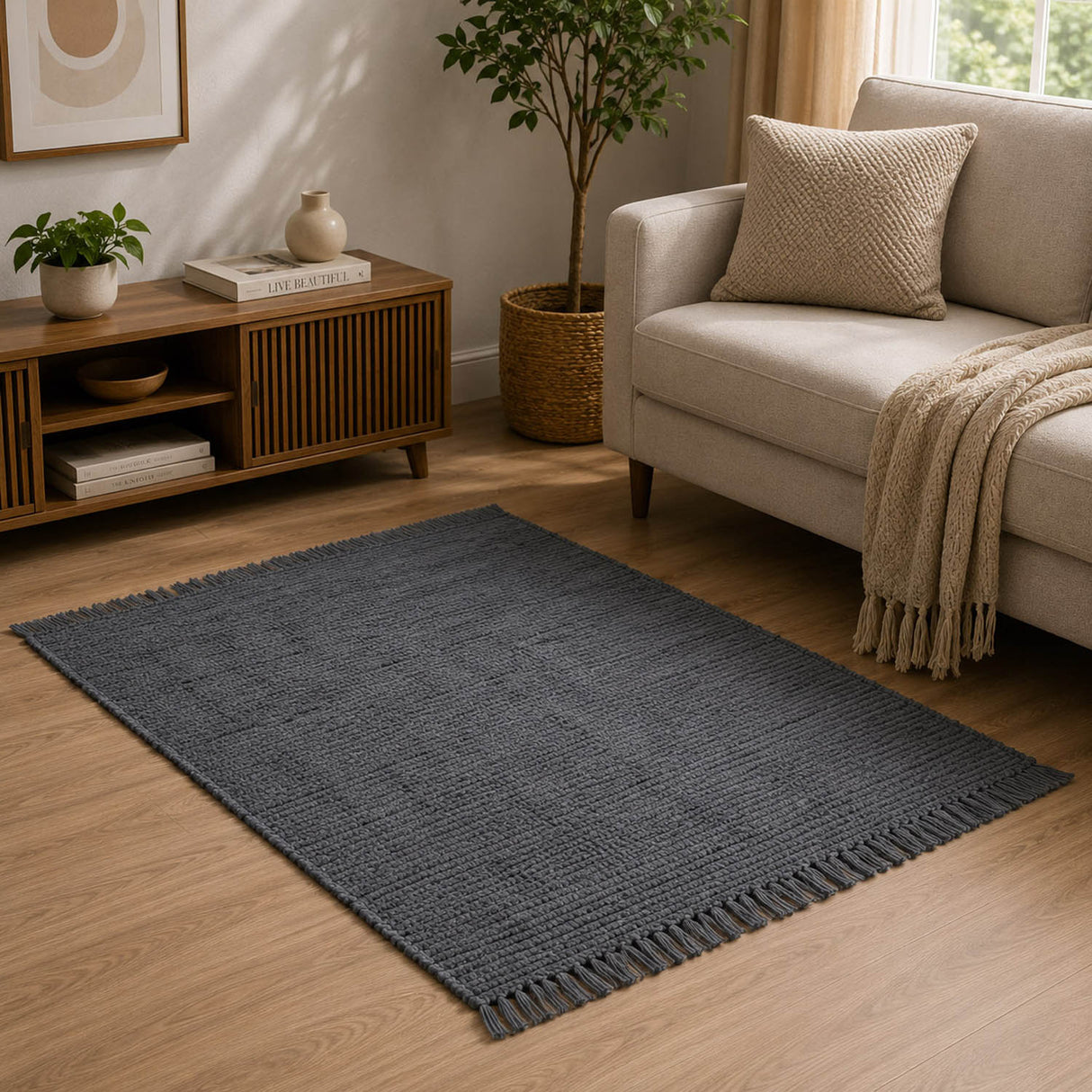 Popcorn Weave Cotton 120 x 180 cm Rug- Grey