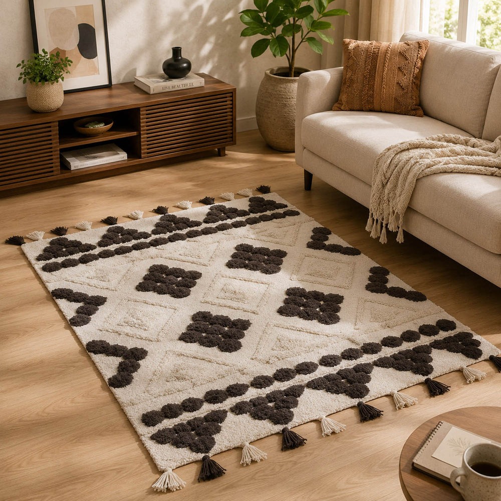 Rhombus Cotton 120 x 180 cm Rug- Beige & Brown