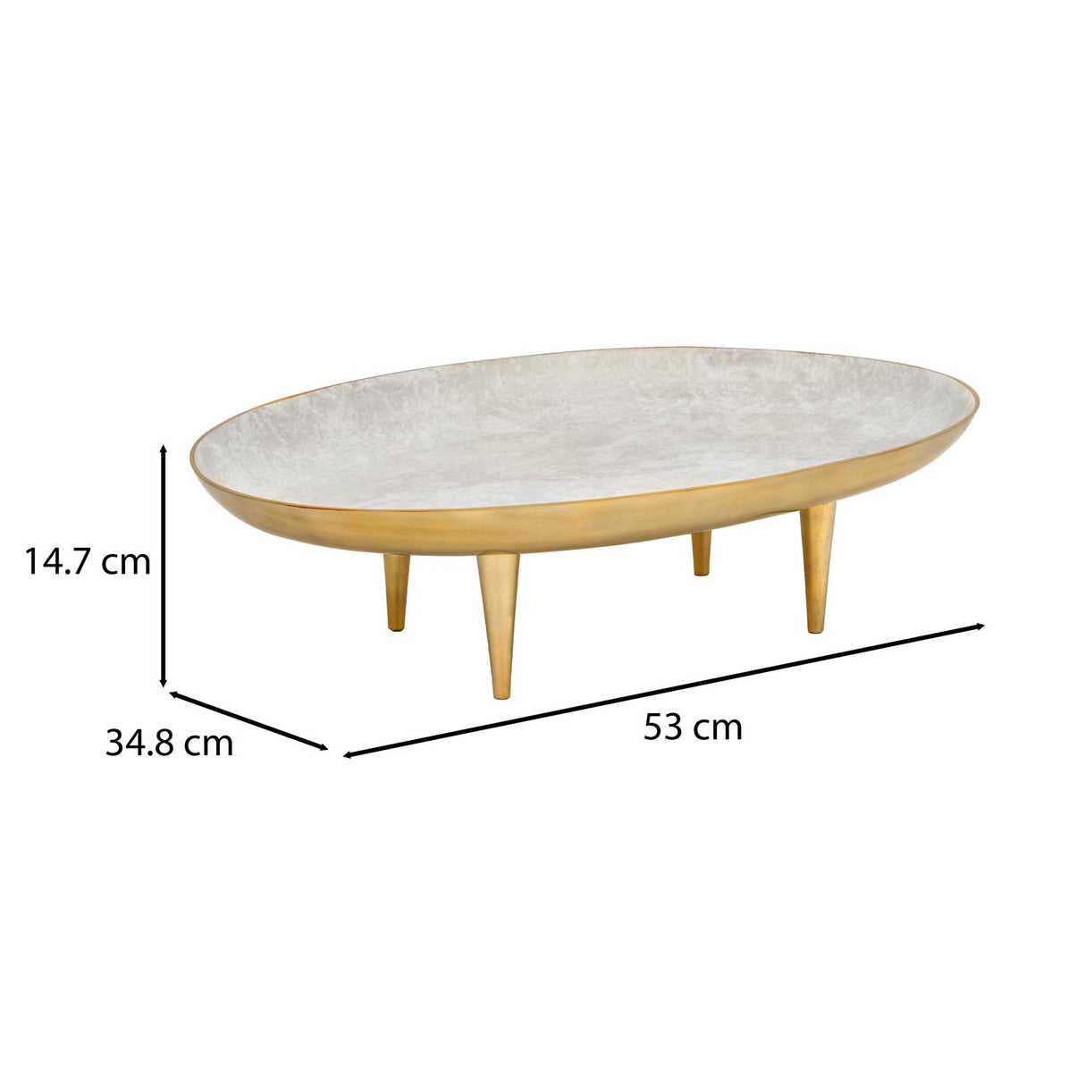 Oval Serving Plate with Legs- Large, White & Gold