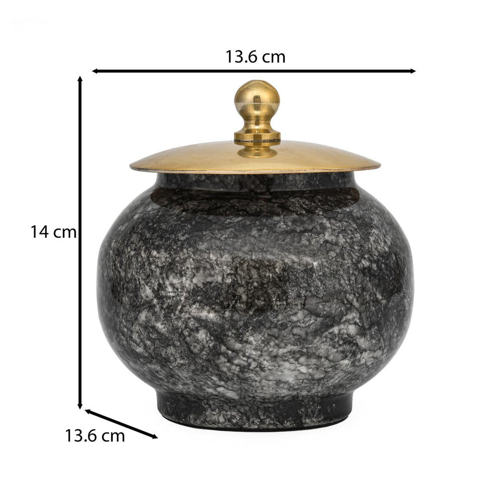 Round Metal Cannister with Lid- Black & Gold