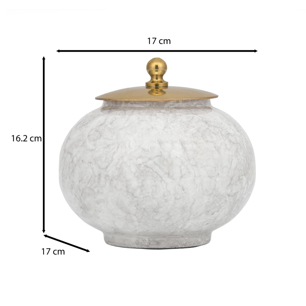 Round Metal Cannister with Lid- White & Gold