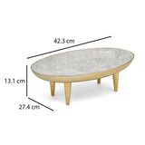Oval Serving Plate with Legs- Small, White & Gold