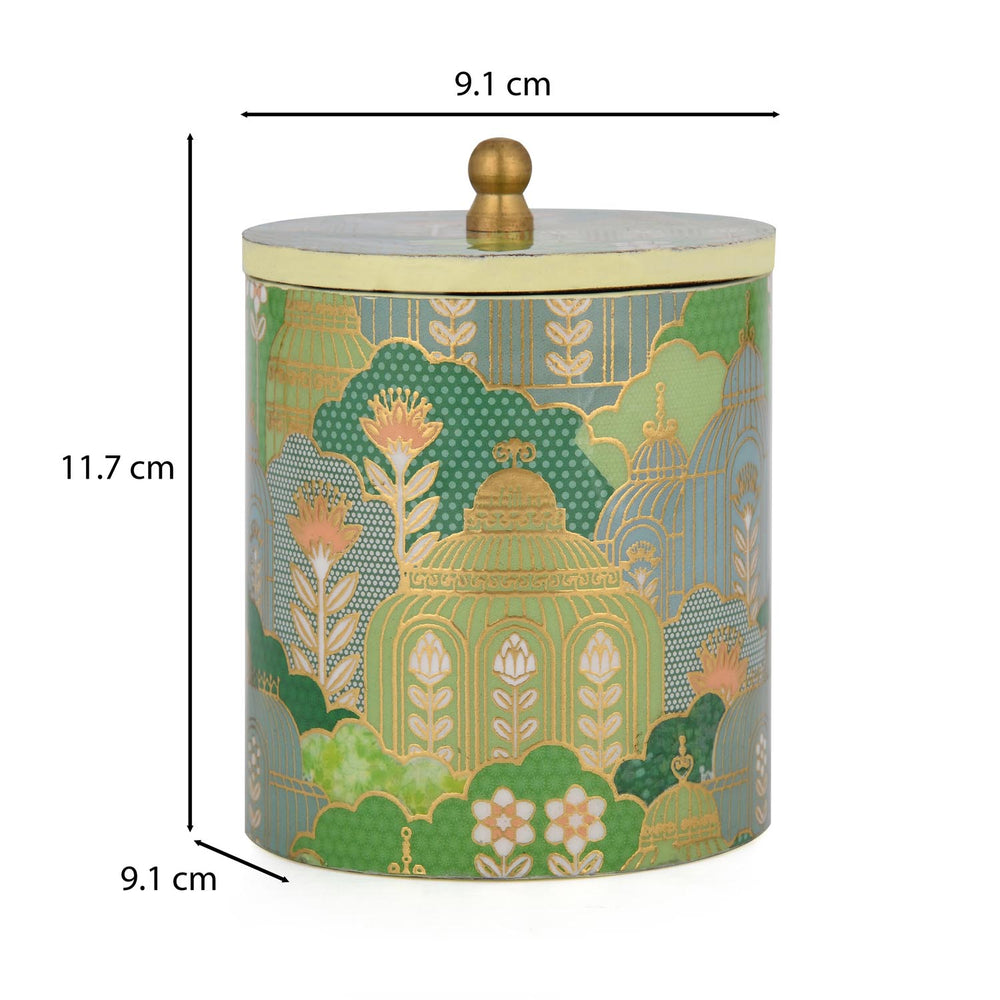 Small Round Cannister With Lid- Green