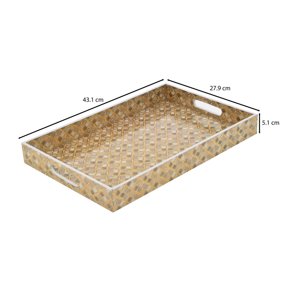 Decorative MDF and Resin Tray With Handle- Large, Brown