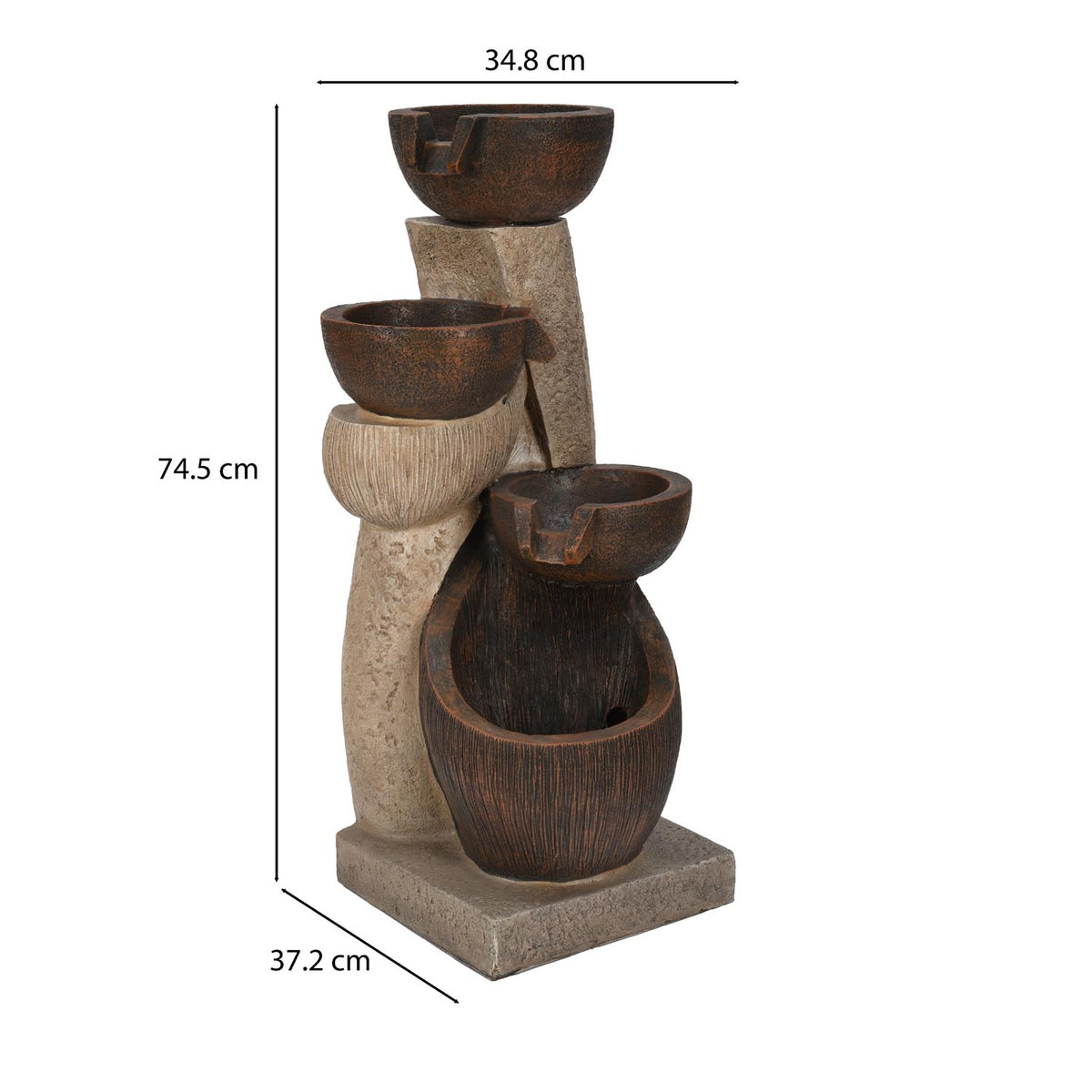 Zig Zag Trio Bowls Polyresin Water Fountain- Brown