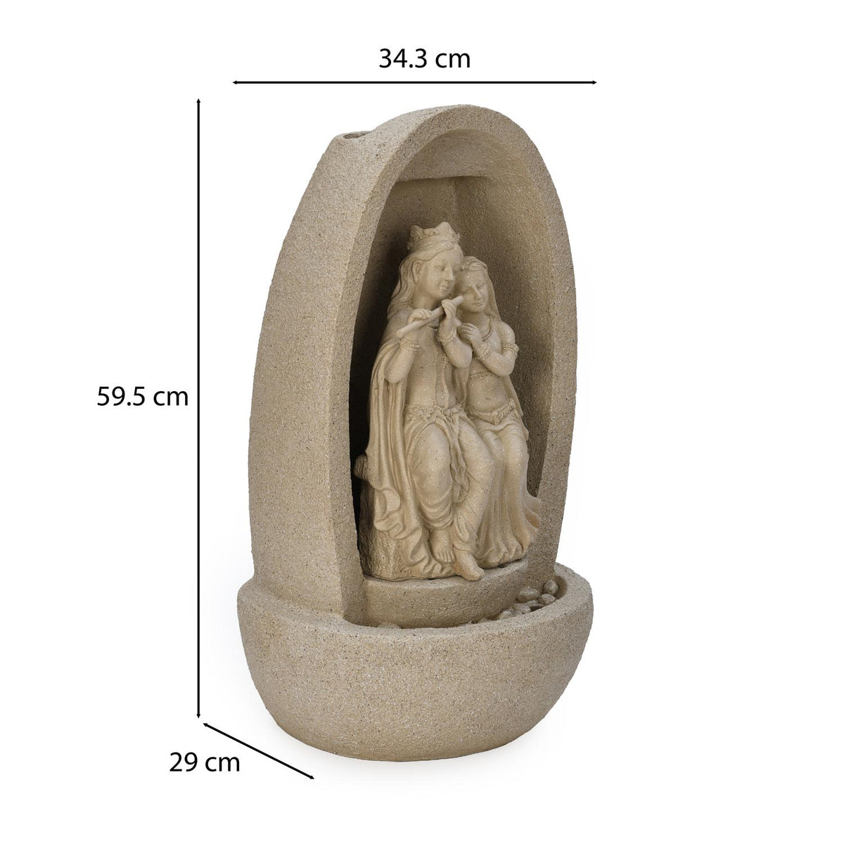 Polyresin Radha Krishna Water Fountain- Beige