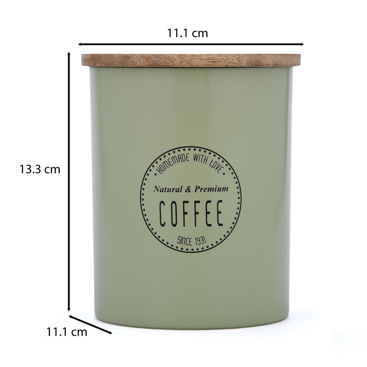 Iron Coffee Canister with Wooden Lid- Sage Green
