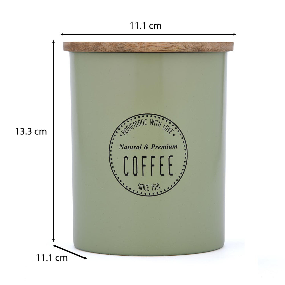 Iron Coffee Canister with Wooden Lid- Sage Green