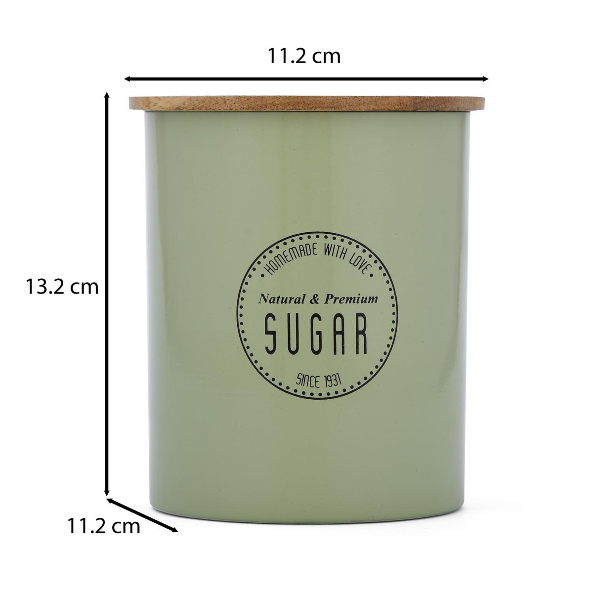 Iron Sugar Canister with Wooden Lid- Sage Green