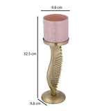 La Rosa Decorative Candle Stand with Wing Base, Small- Pink & Gold