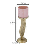 La Rosa Decorative Candle Stand with Wing Base, Small- Pink & Gold