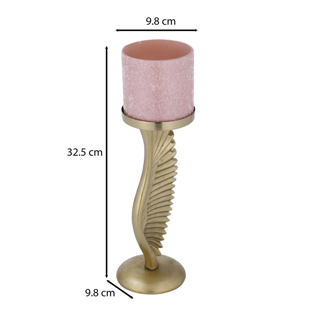 La Rosa Decorative Candle Stand with Wing Base, Small- Pink & Gold