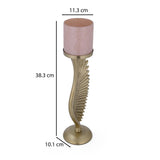 La Rosa Decorative Candle Stand with Wing Base, Large- Pink & Gold