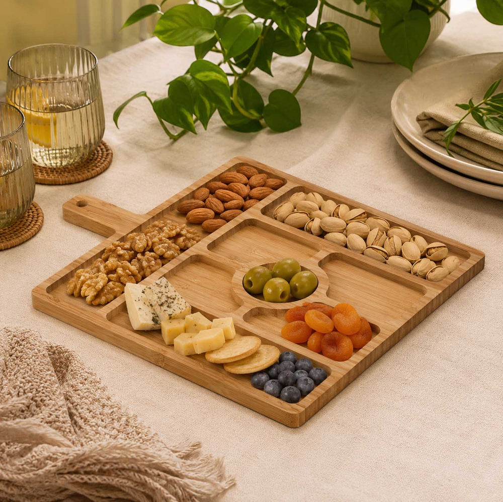 Bamboo Serving Platter with Sections- Beige