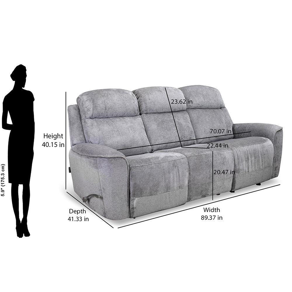 Favian 3 Seater Recliner Sofa With Dropdown Console- Grey