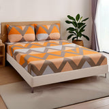 Ammara 90 GSM Polyester Double Bedsheet with 2 Pillow Cover- Blue and Mustard