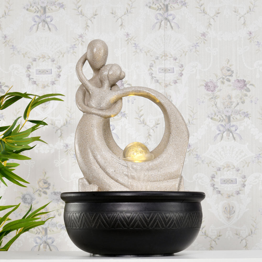 Abstract Couple Polyresin Decorative Table Top Water Fountain with LED Light- Sand