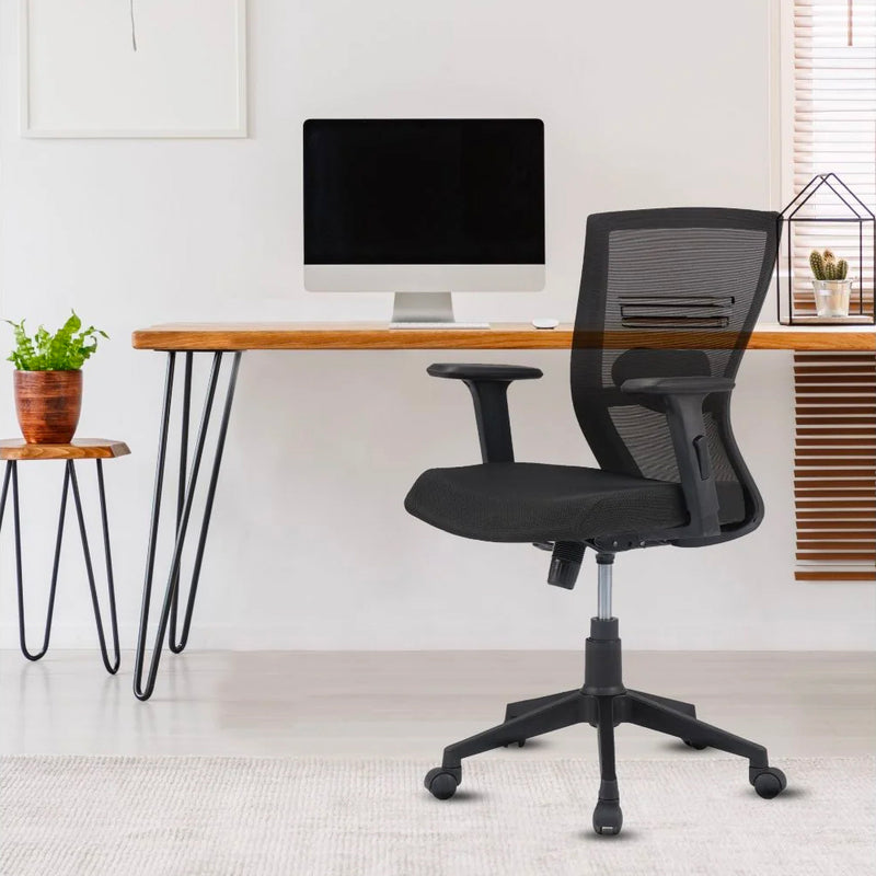 Hexon Mid Back Mesh Office Chair with Adjustable Arm (Black)