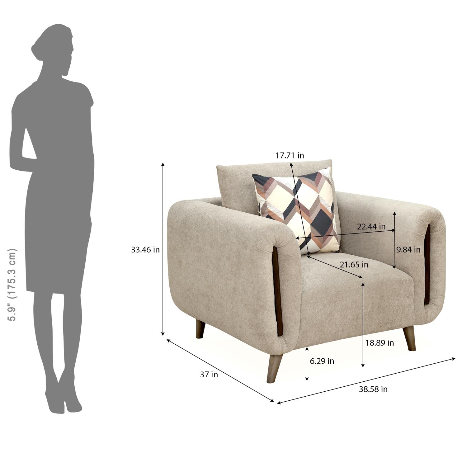 Harper 1 Seater Fabric Sofa- Beige