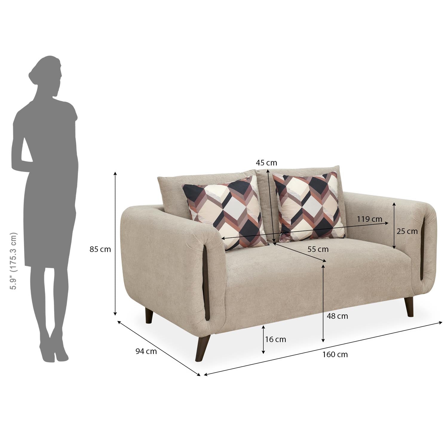 Harper 2 Seater Fabric Sofa- Beige