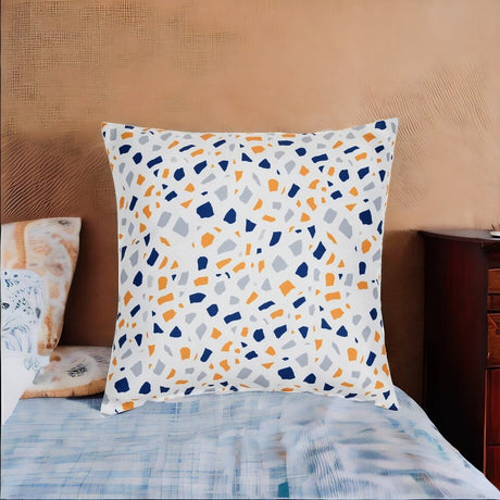 Nilkamal Ariel Metro Retro Satin Fabric 16' x 16' Filled Cushion (Yellow & Navy Blue)
