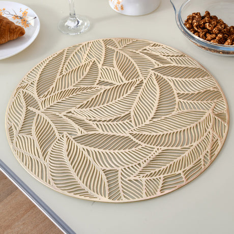Nilkamal Round Leaf Design 38 X 38 Cm Pvc Table Placemat Set Of 4 Gold