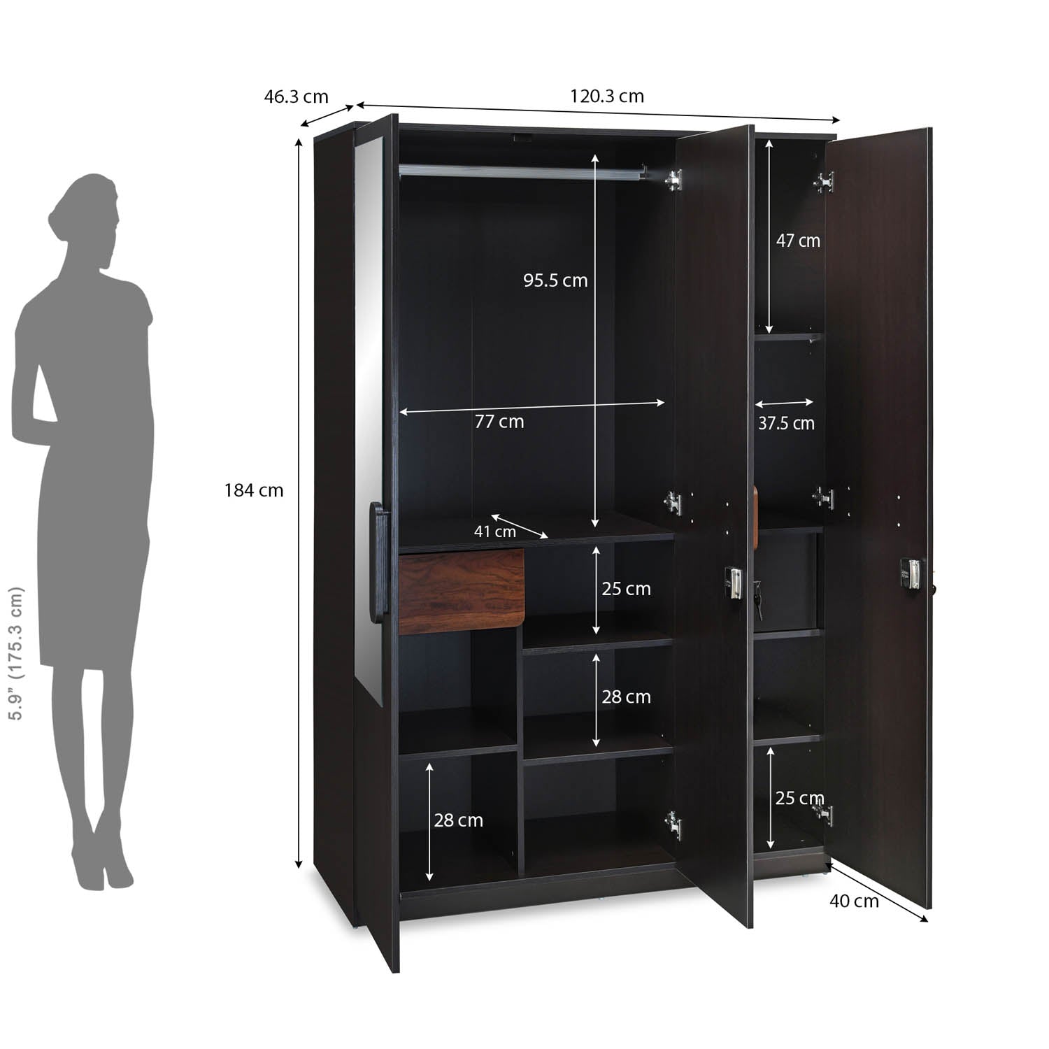 Buy Raven Wooden 3 Door Wardrobe (Wenge) Online in India