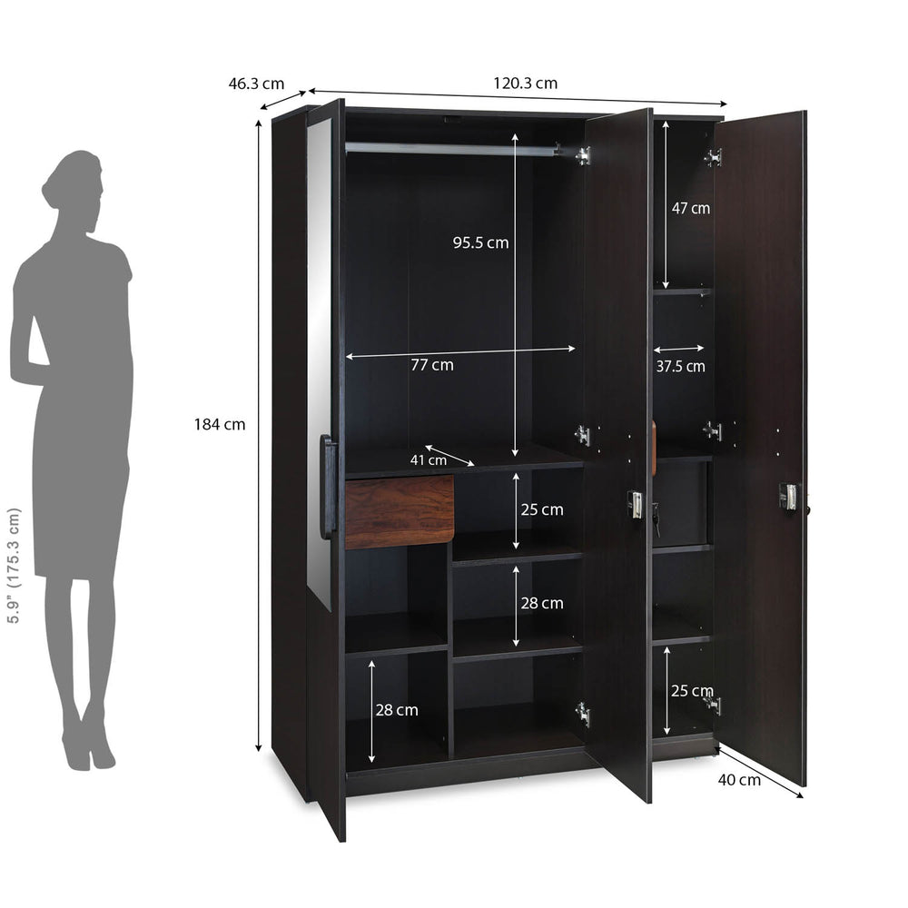 Raven Wooden 3 Door Wardrobe - Wenge