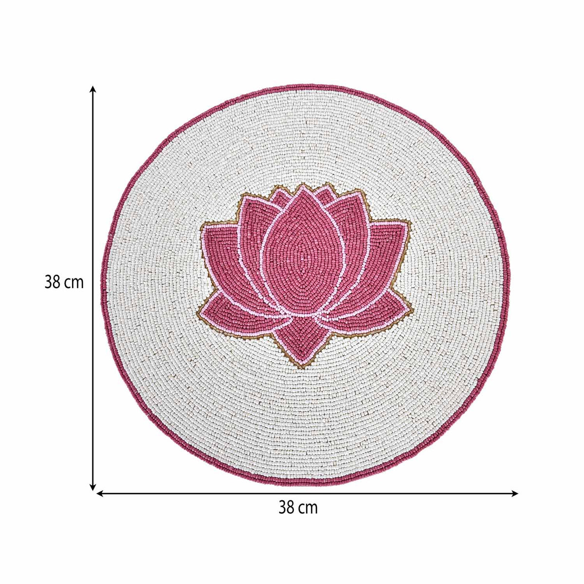 Madhuban Round Lotus Beaded Placemat- Pink