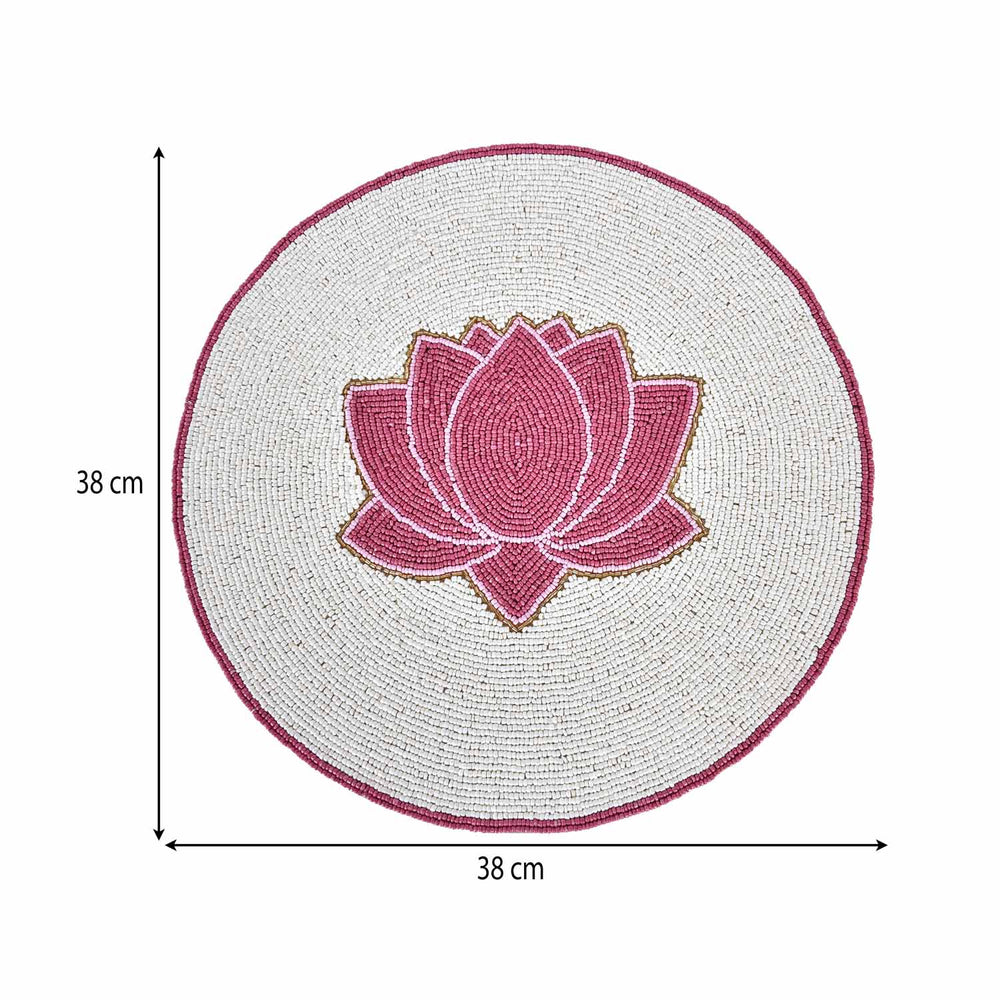 Madhuban Round Lotus Beaded Placemat- Pink