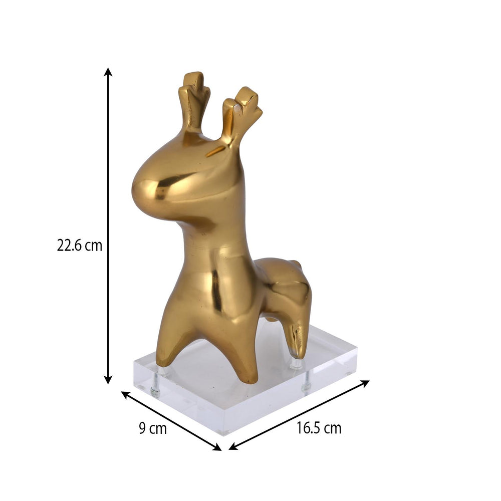 Deer Figurine Metal & Acrylic Showpiece- Gold