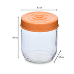 Multipurpose 425 ml Glass Cannister with Lid- Transparent & Orange