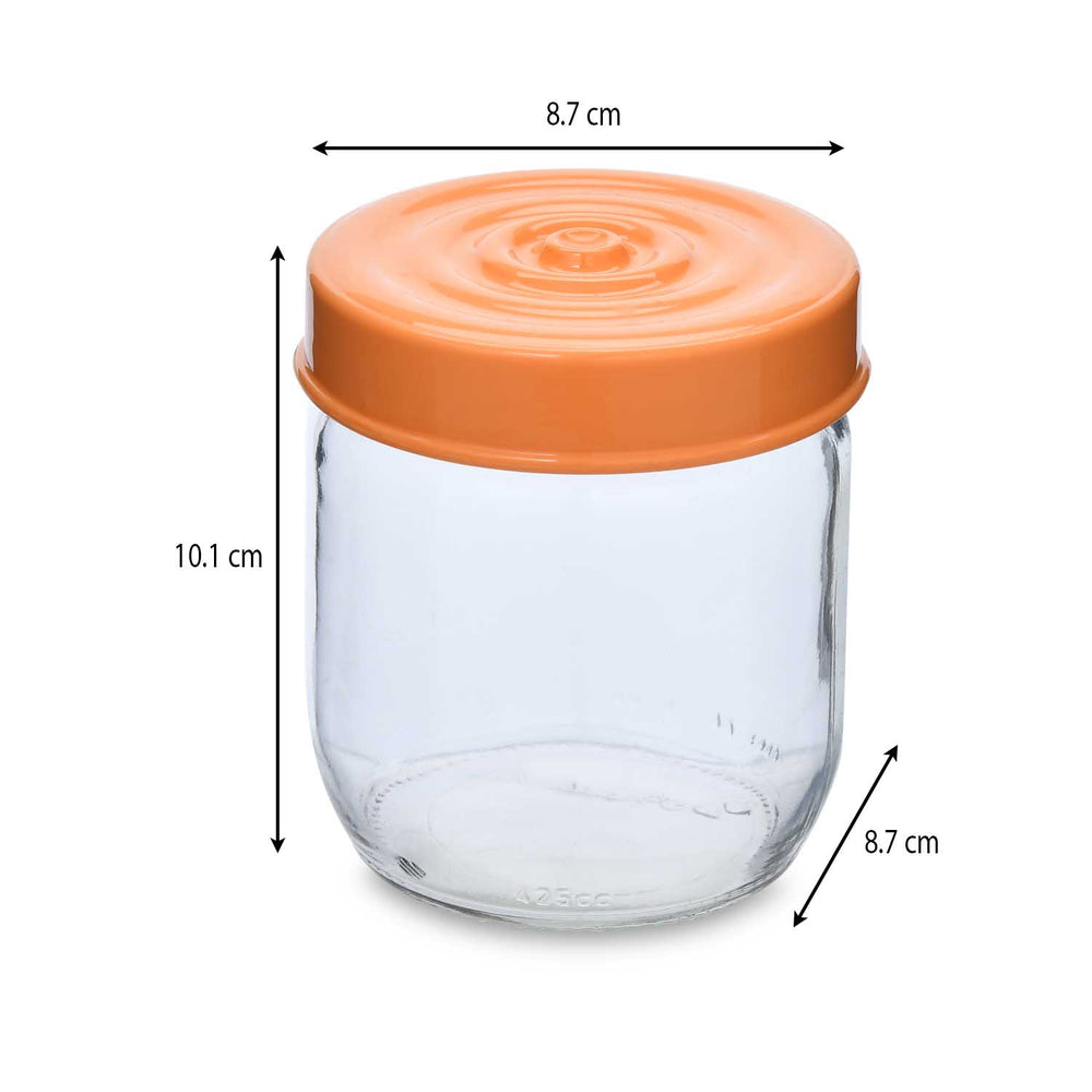 Multipurpose 425 ml Glass Cannister with Lid- Transparent & Orange