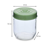 Multipurpose 425 ml Glass Cannister with Lid- Transparent & Green