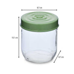 Multipurpose 425 ml Glass Cannister with Lid- Transparent & Green