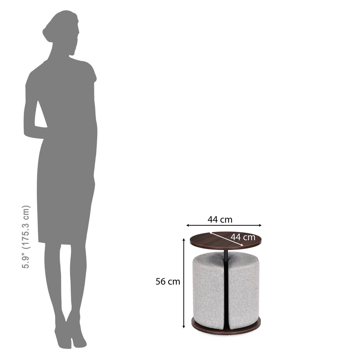 Nicole Side Table with Pouf- Walnut Brown