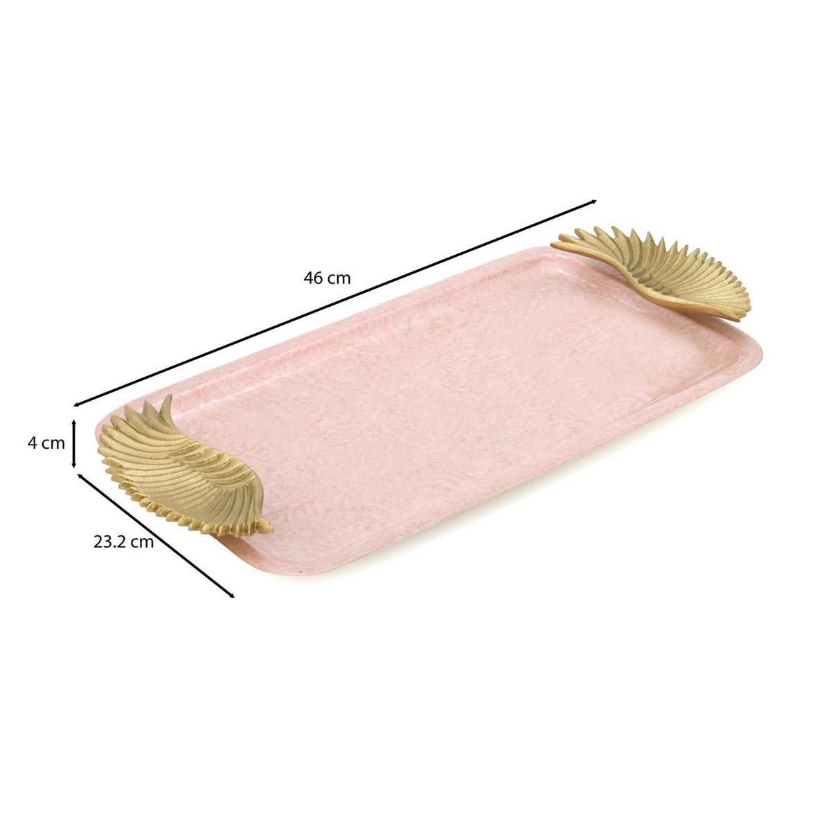La Rosa Rectangular Tray with Wing Handle- Pink & Gold