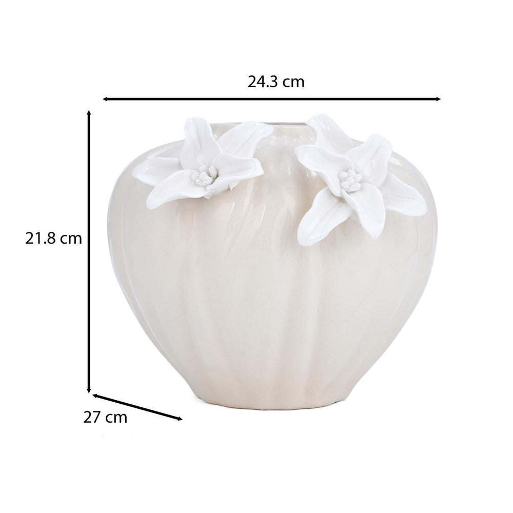 Elan Flora Dual Lily Pot Vase- Cream & White