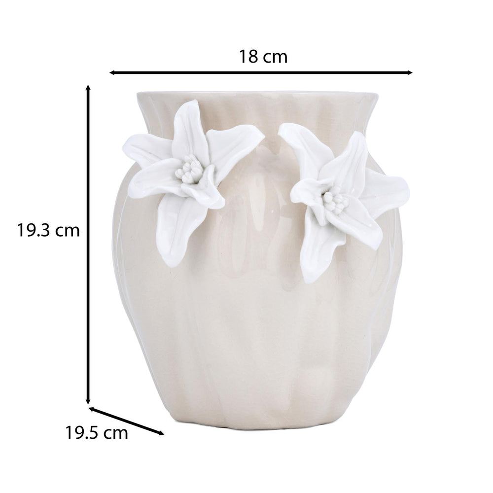 Elan Flora Oval Dual Lily Small Vase- Cream & White
