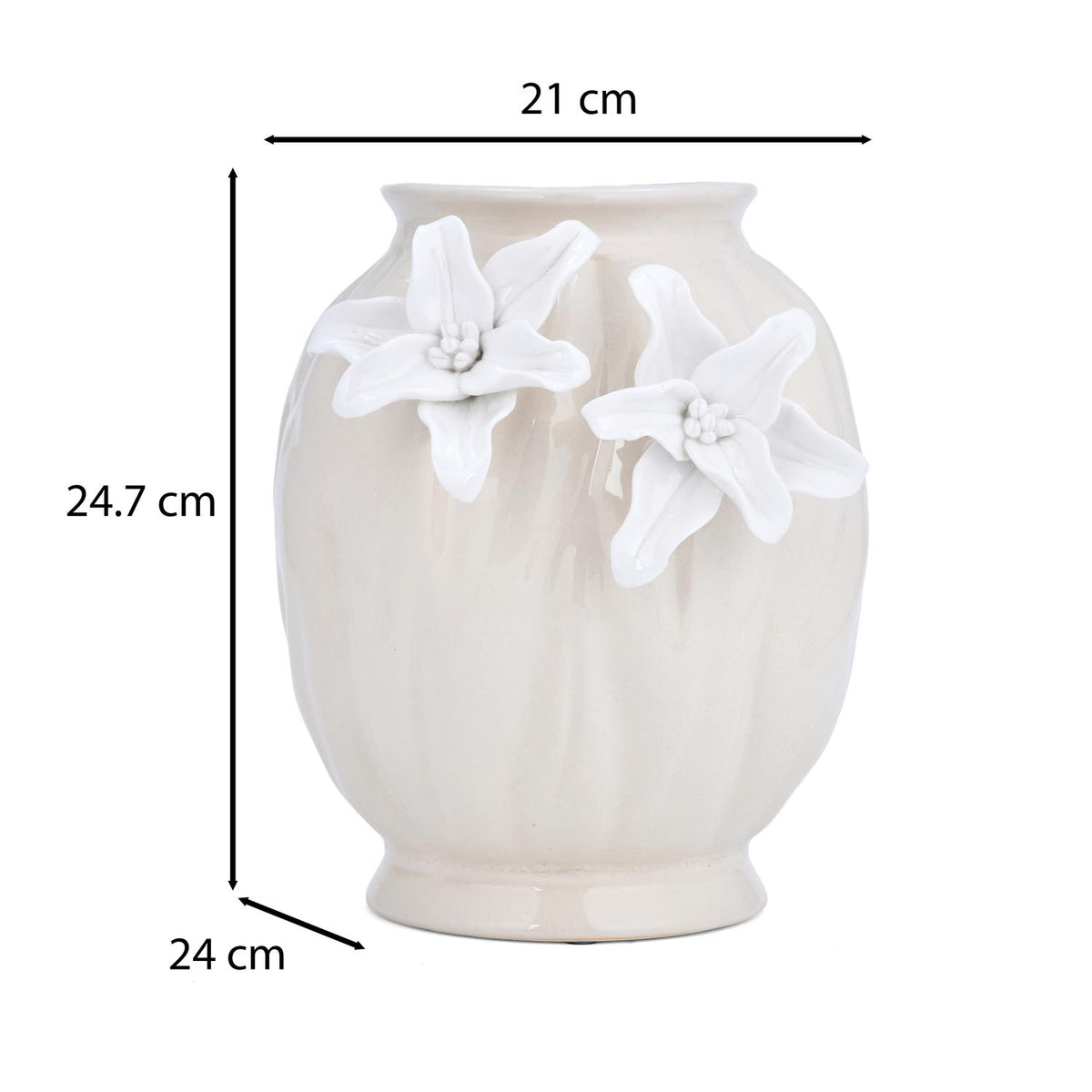 Elan Flora Oval Dual Lily Medium Vase- Cream & White