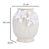Elan Flora Oval Dual Lily Medium Vase- Cream & White